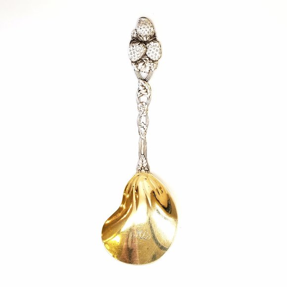 Antique Tiffany & Co. Silver Strawberry Pattern Berry Casserole Spoon #7194